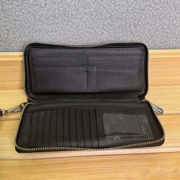 Michael Kors Wallet Black Leather Zip Around Wristlet Large High Capacity MK - Picture 4 of 10